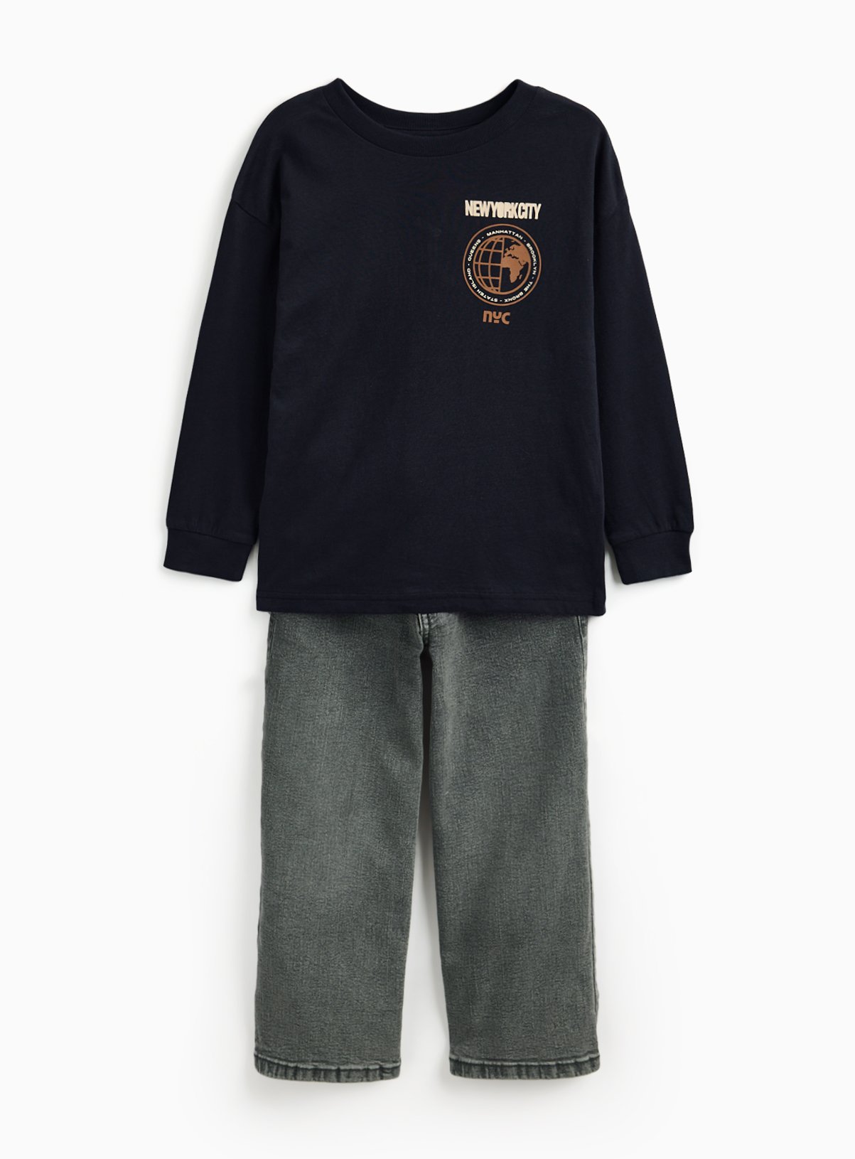 Black Black Mock Sleeve T-Shirt & Denim Jeans - Tu by Sainsbury's