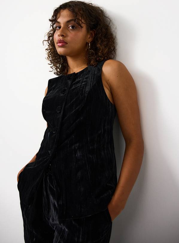 Black Crinkled Velvet Tailored Co-ord Waistcoat 20