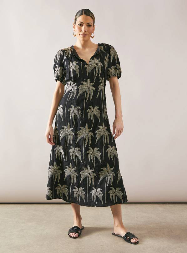 WALLIS Embroidered Tie Neck Midaxi Dress 22