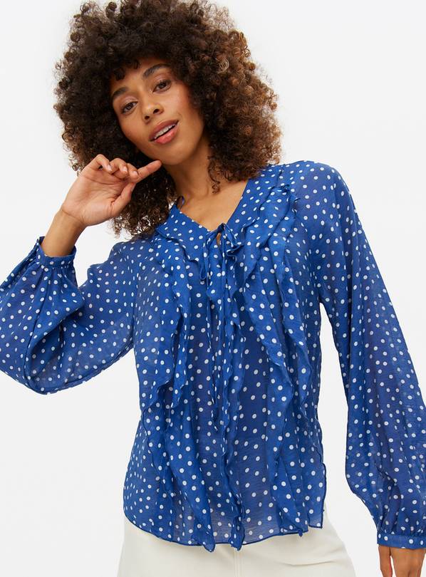 Navy Spotted Frill Boho Blouse 24