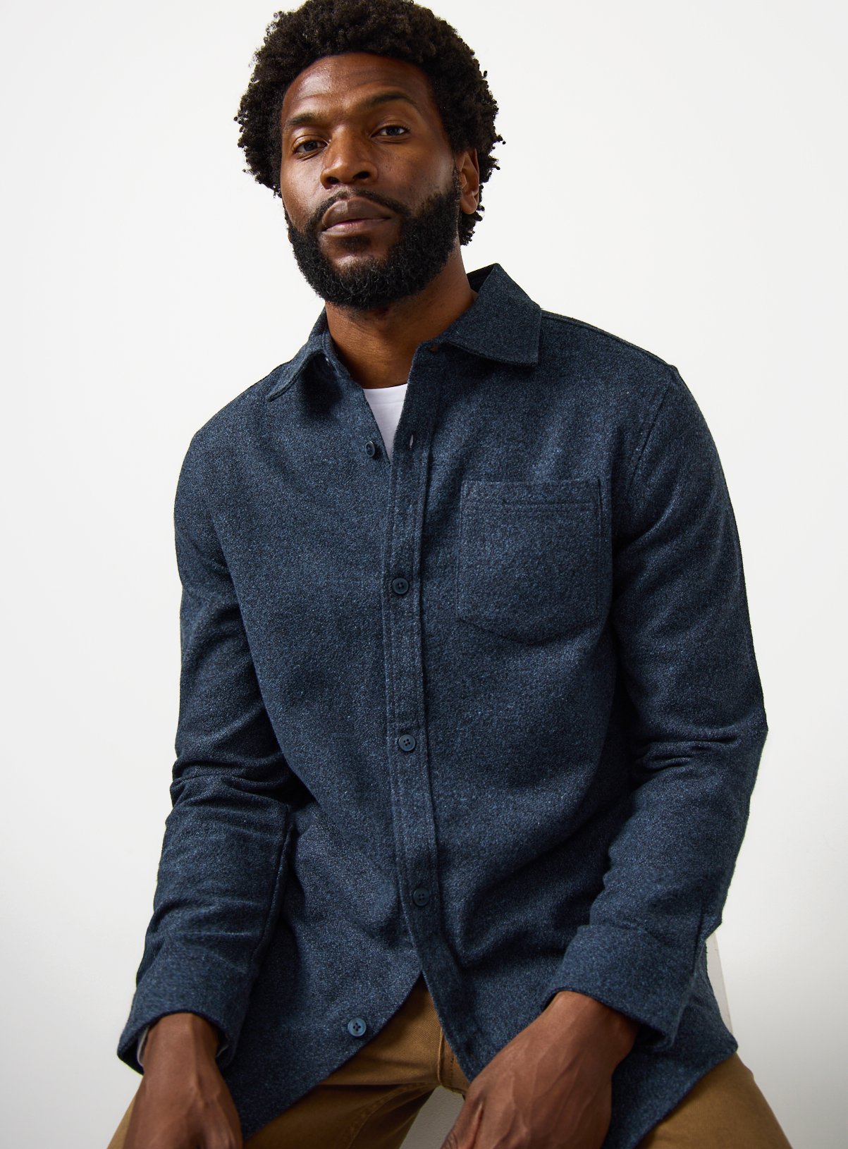 Men's Grey Boucle Textured Overshirt