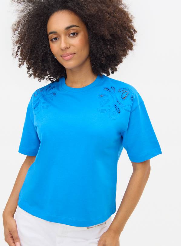 Blue Cutwork Detail Boxy T-Shirt XS