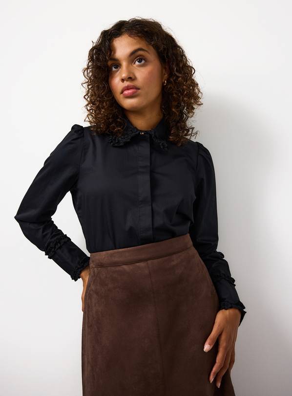 Black Ruffle Collar Poplin Shirt 22