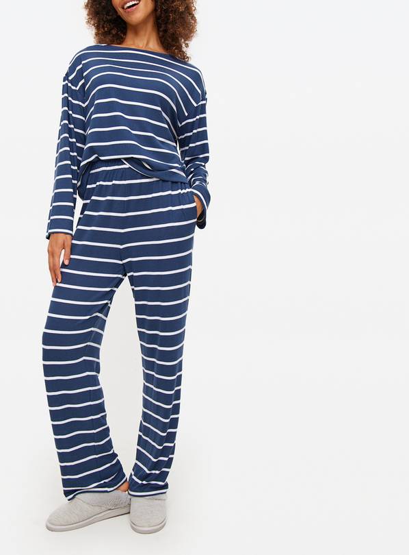 Navy Soft-Touch Co-ord Stripe Pyjama Bottoms L