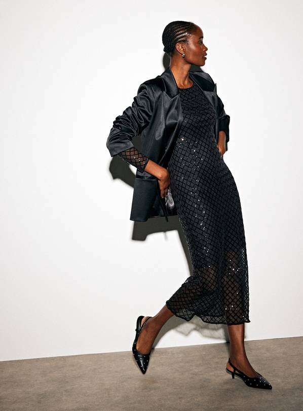 Black Sheer Sequin Long Sleeve Maxi Dress 18
