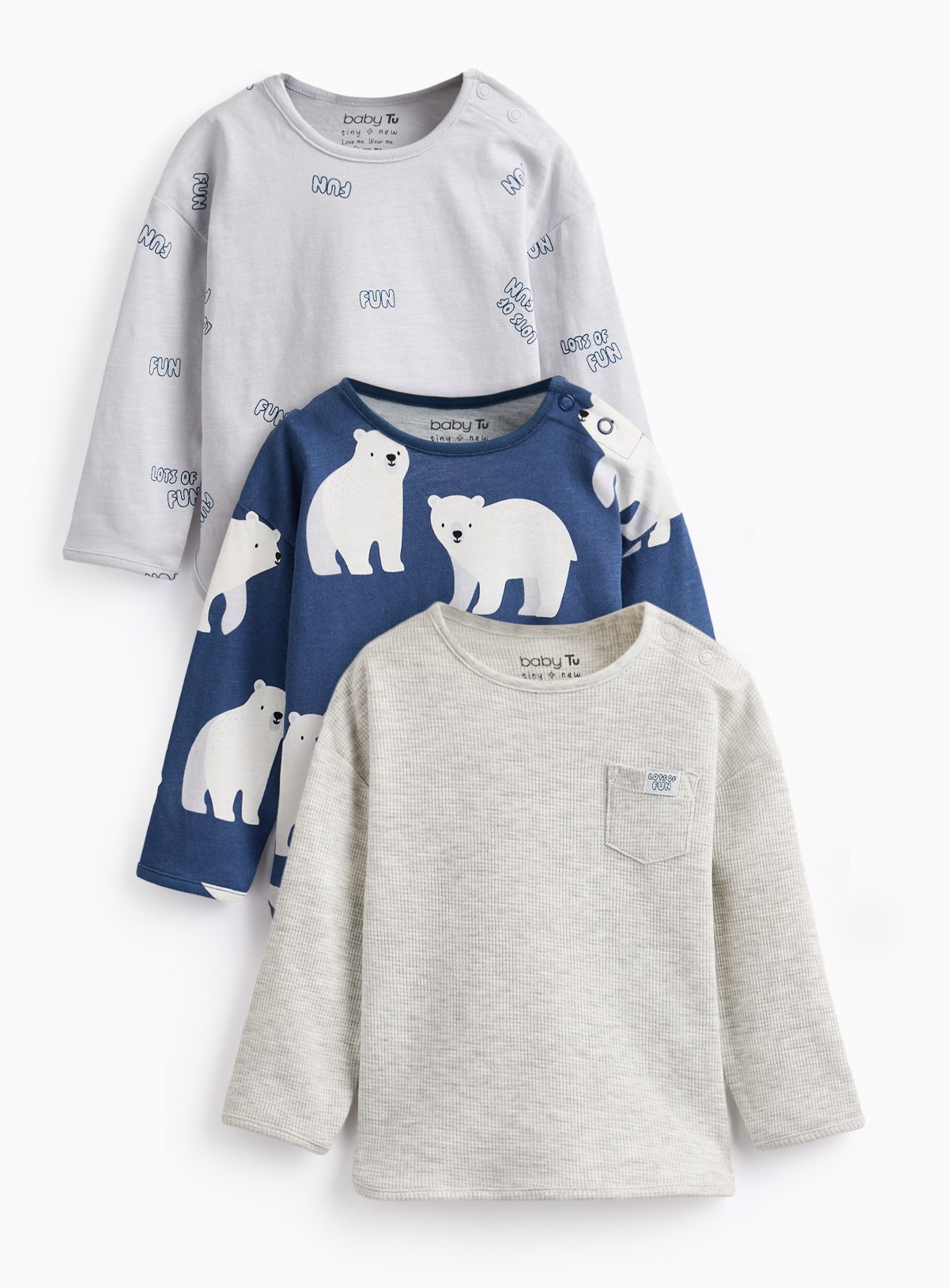 Arctic Polar Bear Long Sleeve Tops 3 Pack - Tu by Sainsbury's