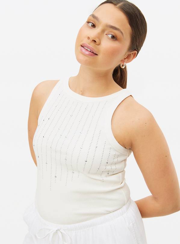 Cream Hotfix Embellished Sleeveless Vest 18