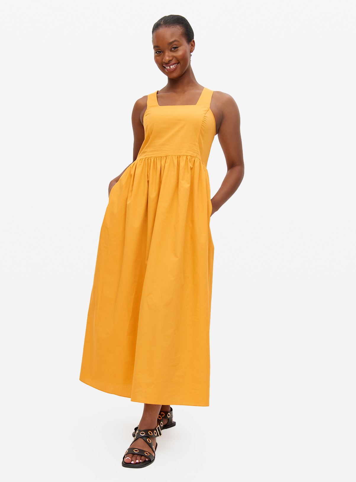 Yellow Square Neck Poplin Midaxi Dress 22