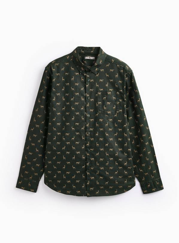 Khaki Stag Print Oxford Shirt XXXL