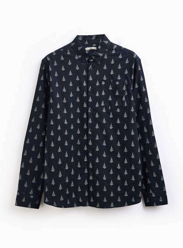 Black Spiral Christmas Tree Print Oxford Shirt XXL