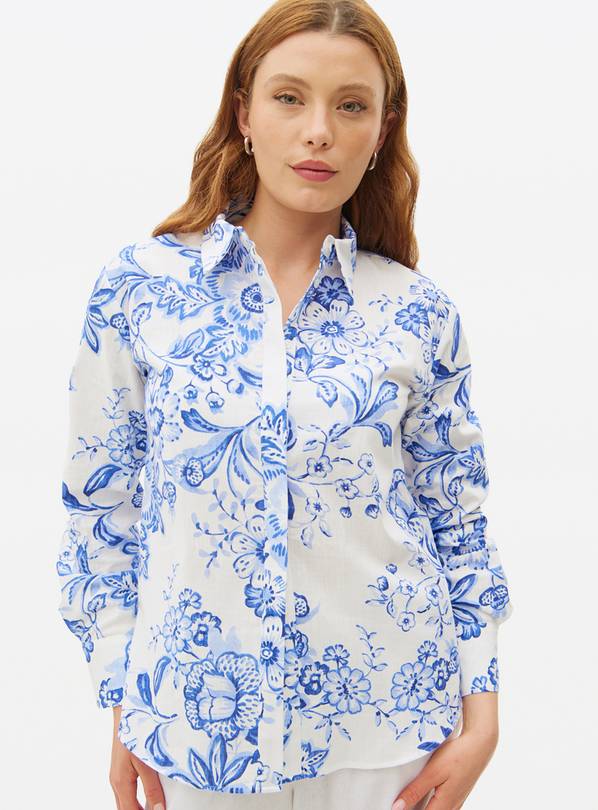 Blue Floral Printed Linen Look Shirt 10