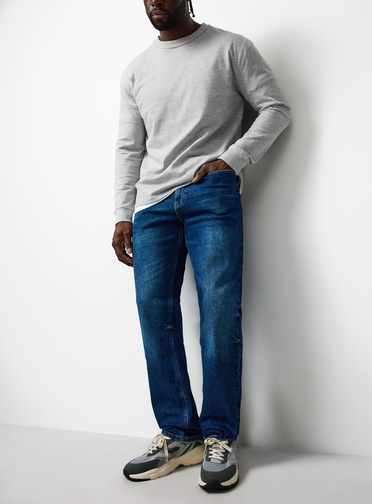 Men's Distressed Mid Blue Straight Leg Jeans