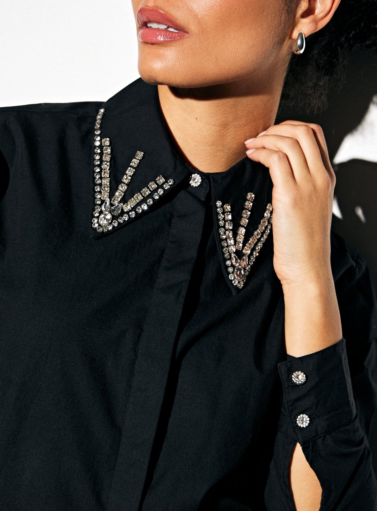 Black Embellished Collar Poplin Shirt 8 - Image 3 thumbnail