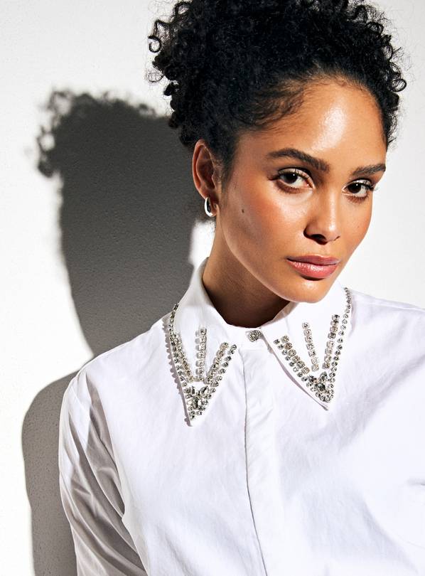 White Embellished Collar Poplin Shirt 22