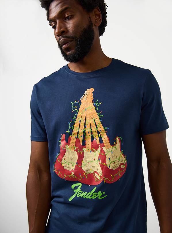 Fender Christmas Navy Graphic Regular T-Shirt L