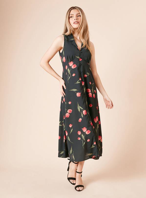 DOROTHY PERKINS Black Floral Button Through Midi Dress 12