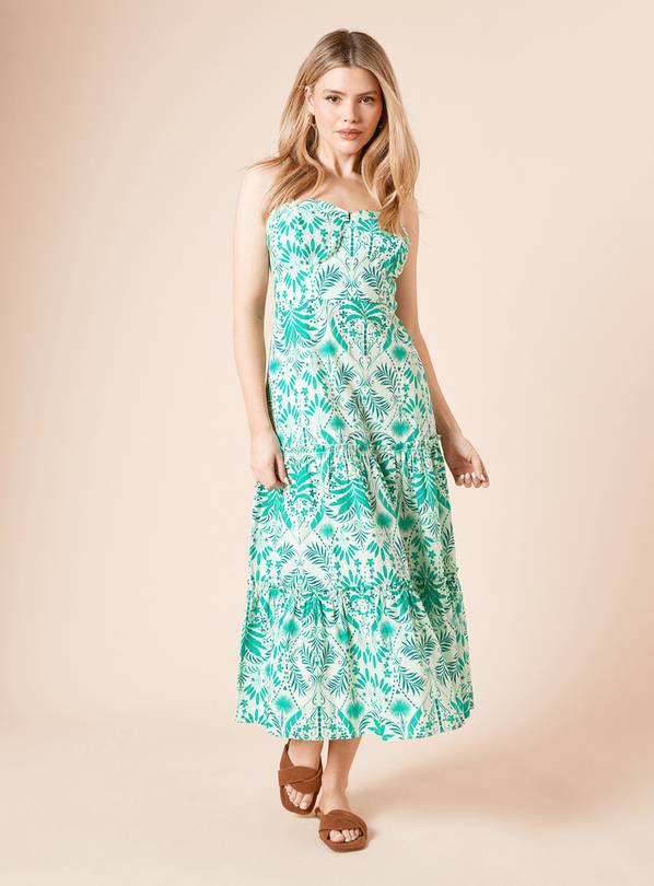 DOROTHY PERKINS Green Palm Twist Detail Strappy Tiered Midi Dress 12