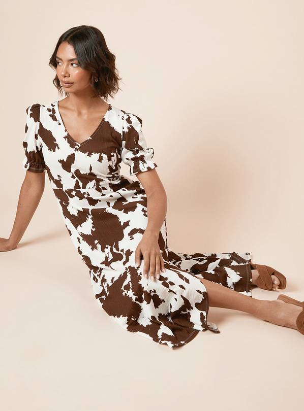 DOROTHY PERKINS Cow Print Short Sleeve Midi Dress 16