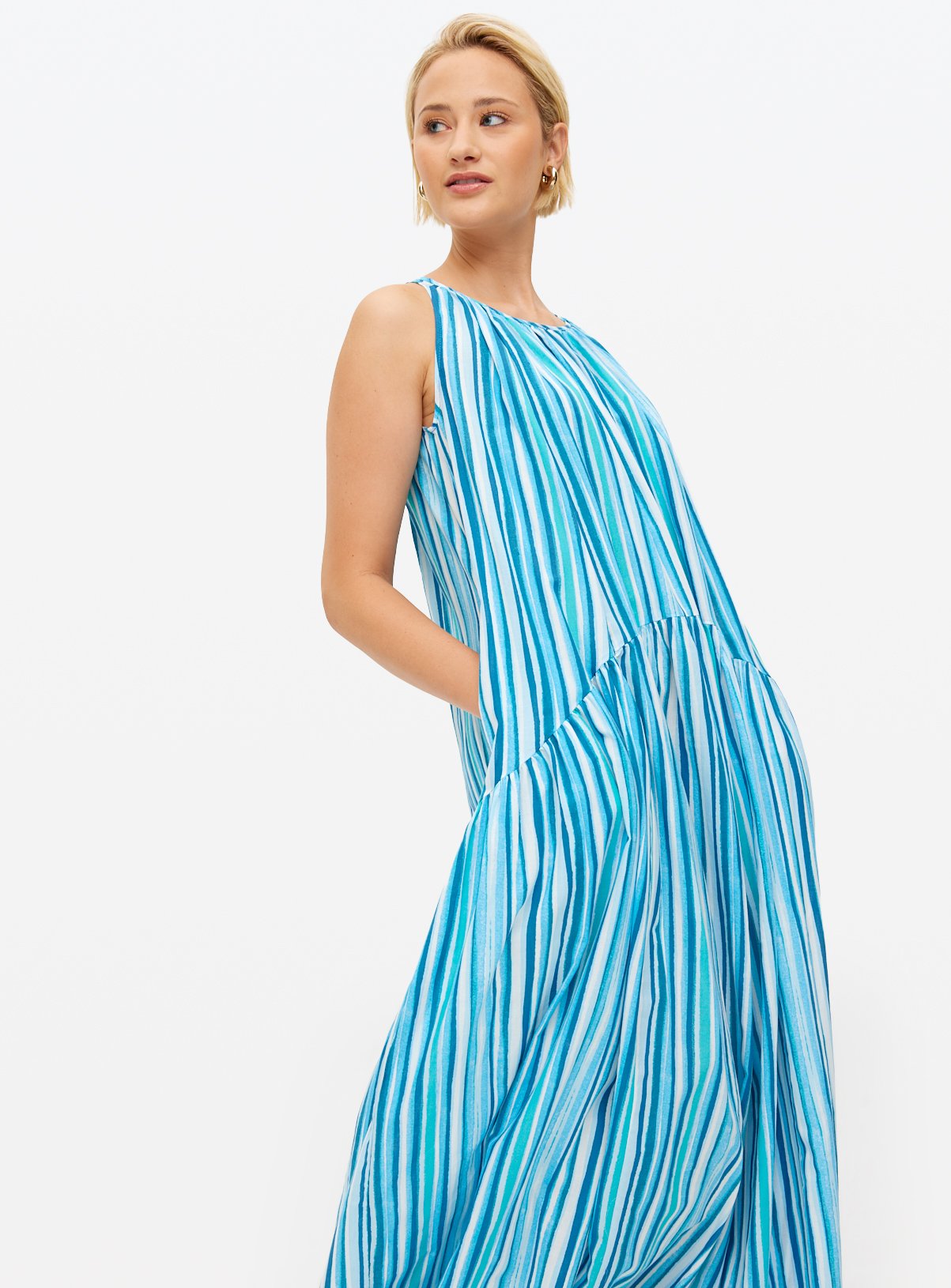 Blue Tonal Stripe Trapeze Maxi Dress XL - Image 1 thumbnail