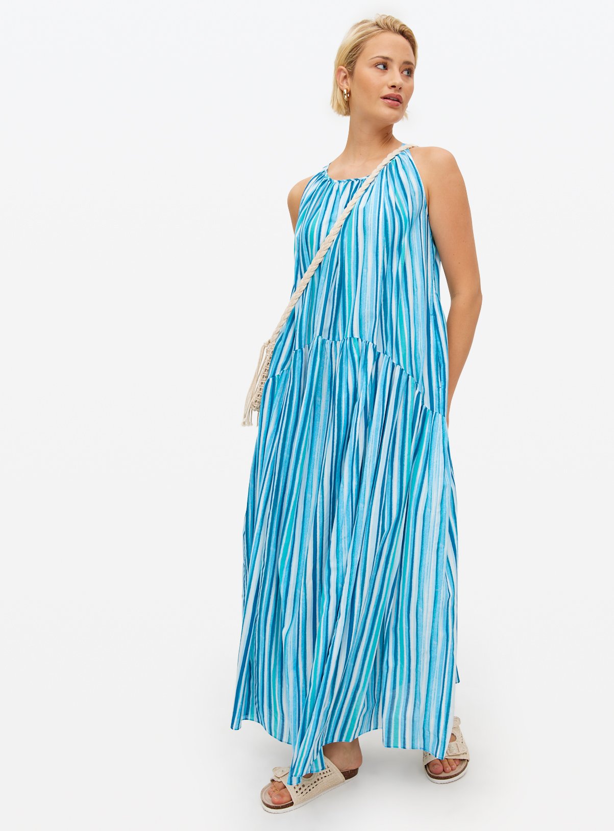 Blue Tonal Stripe Trapeze Maxi Dress XL - Image 2 thumbnail