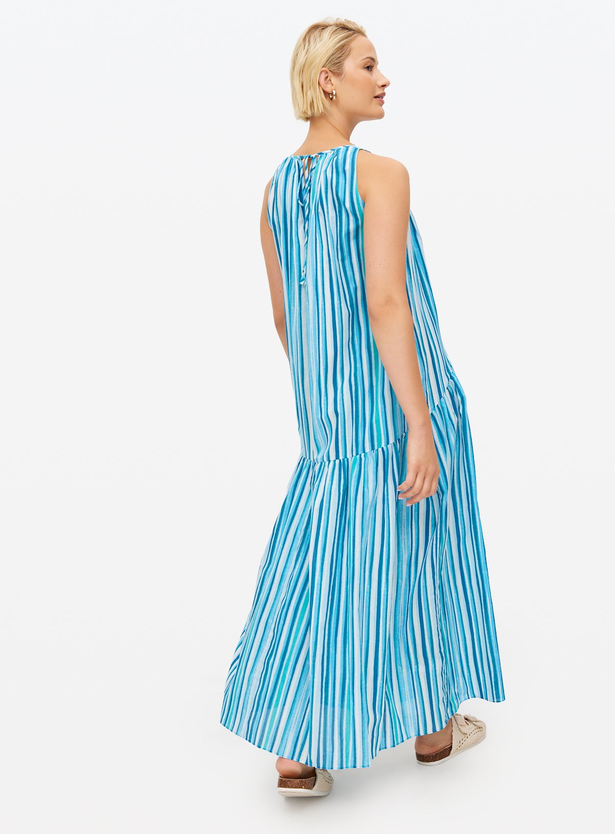 Blue Tonal Stripe Trapeze Maxi Dress XL - Image 4 thumbnail