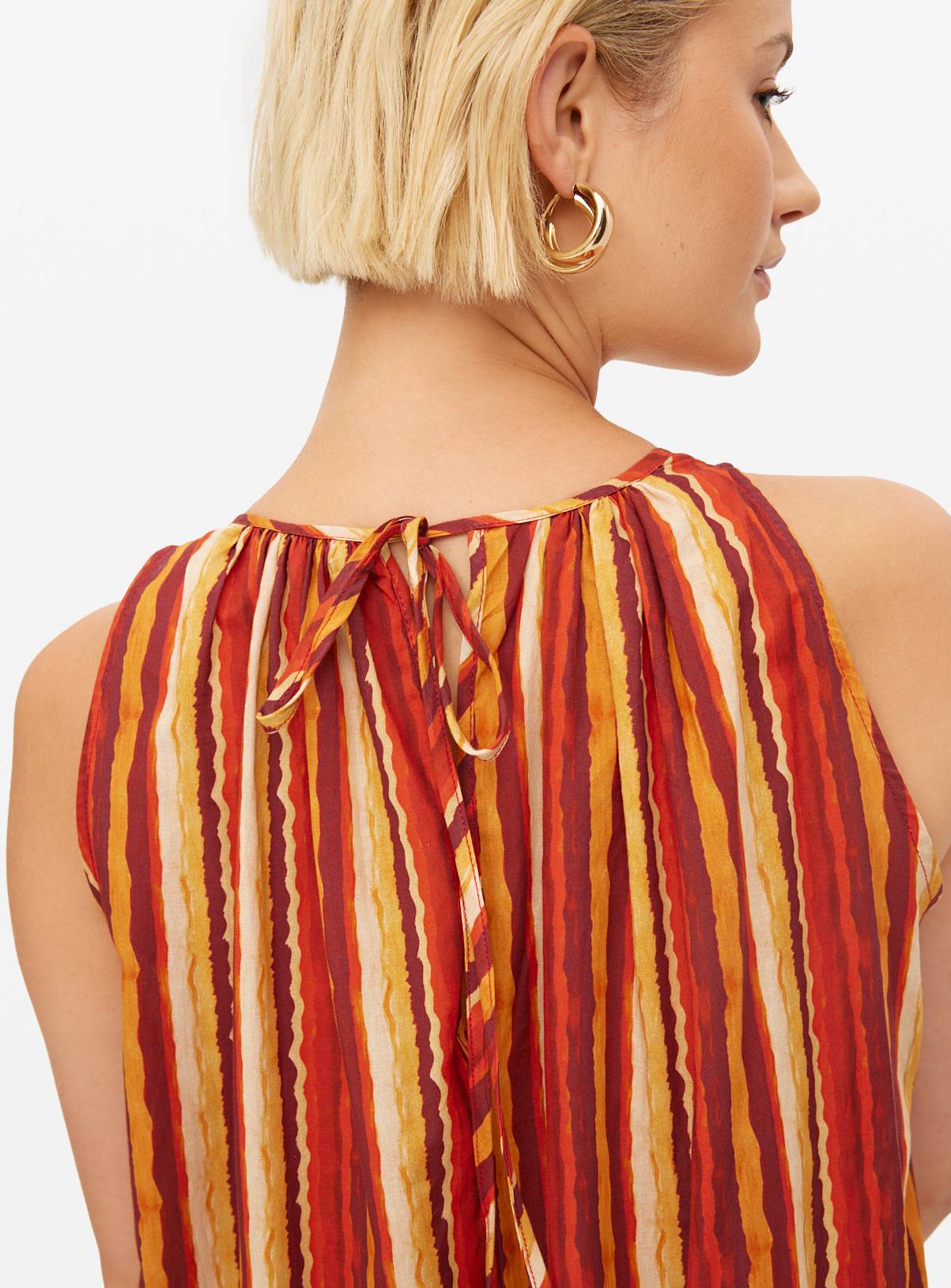 Red Tonal Stripe Trapeze Maxi Dress L - Image 3