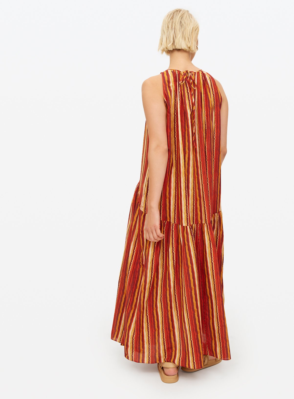 Red Tonal Stripe Trapeze Maxi Dress L - Image 4 thumbnail