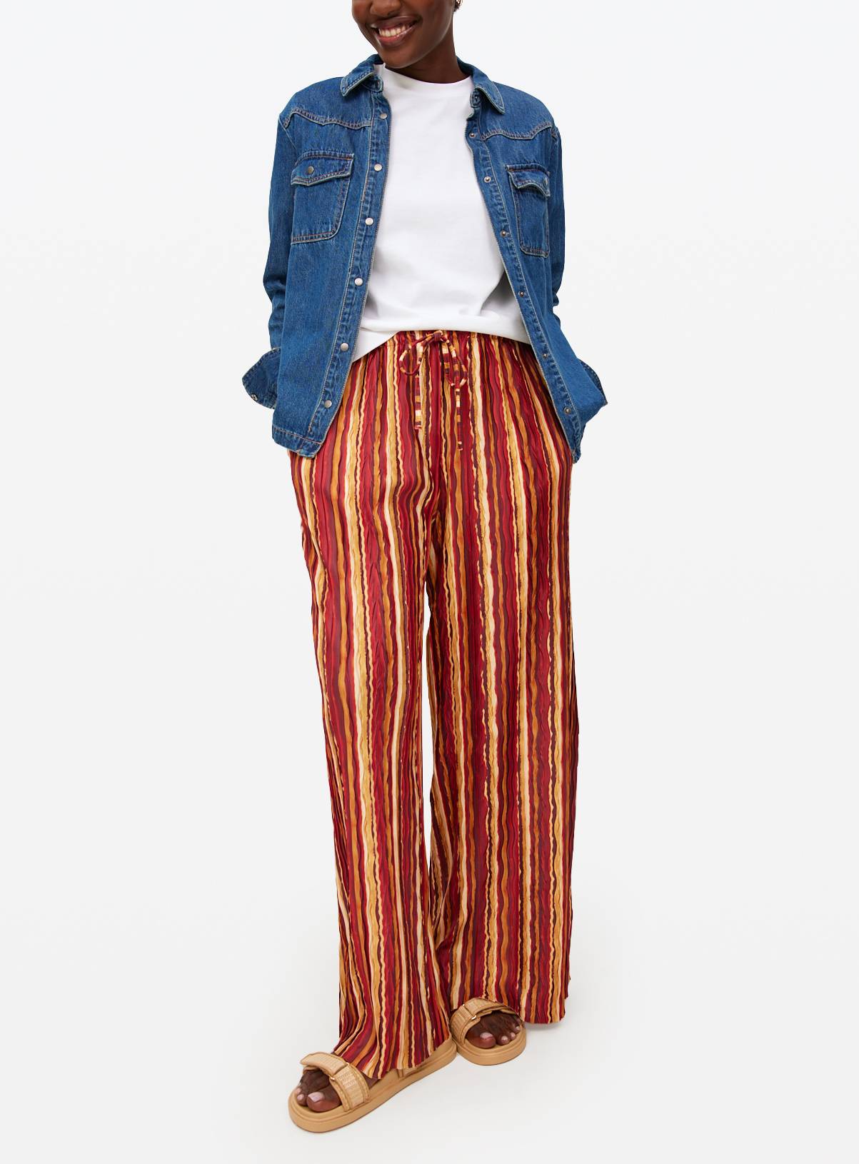Tonal Striped Wide Leg Plisse Trousers  16 - Image 1