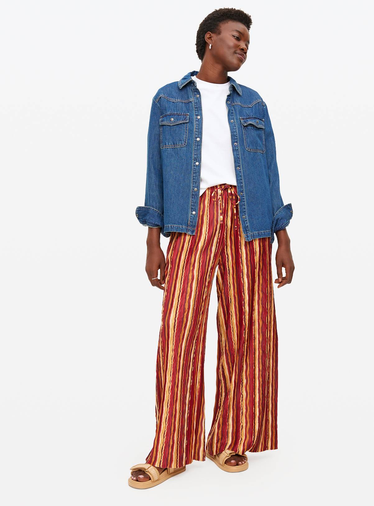 Tonal Striped Wide Leg Plisse Trousers  16 - Image 2