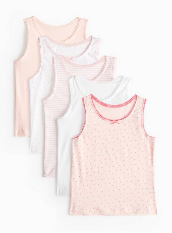 Pink Stripe Heart Print Vests 5 Pack 4-5 years