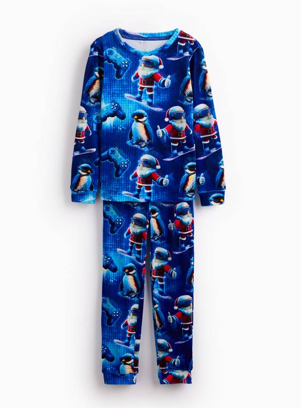 Blue Christmas Gaming Printed Slinky Pyjamas 13-14 years