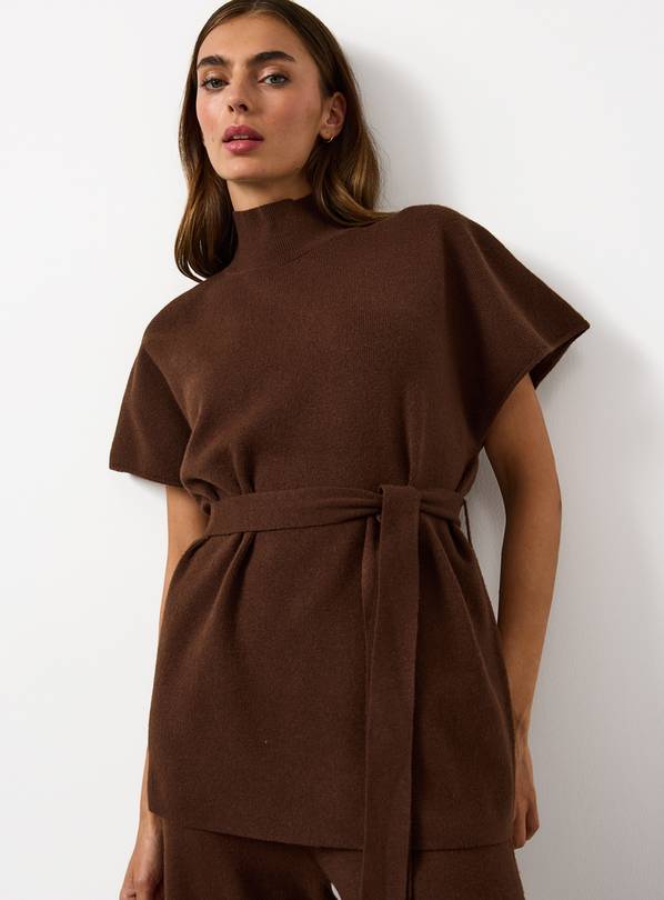Brown Belted Compact Knit Co-ord Top 16