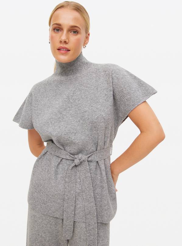 Grey Belted Compact Knit Co-ord Top 10