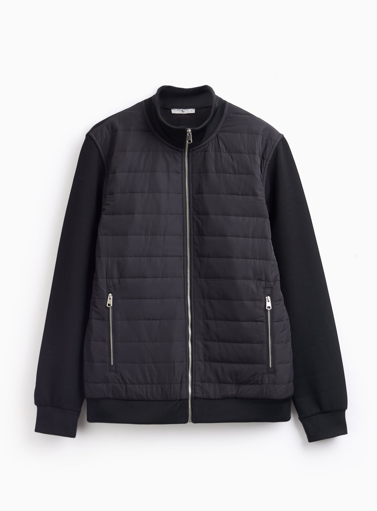 Men's Black Padded Jersey Sleeve Jacket