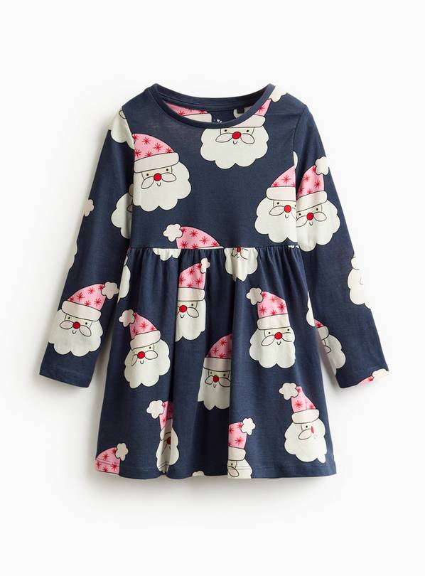 Navy Santa Hat Printed Jersey Dress 3-4 years