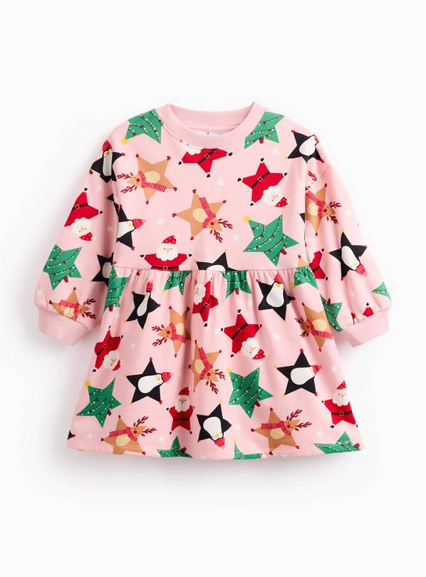 Pink Christmas Character Printed Sweatshirt Dress 5-6 years