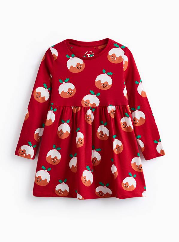 Red Christmas Pudding Printed Jersey Dress 5-6 years