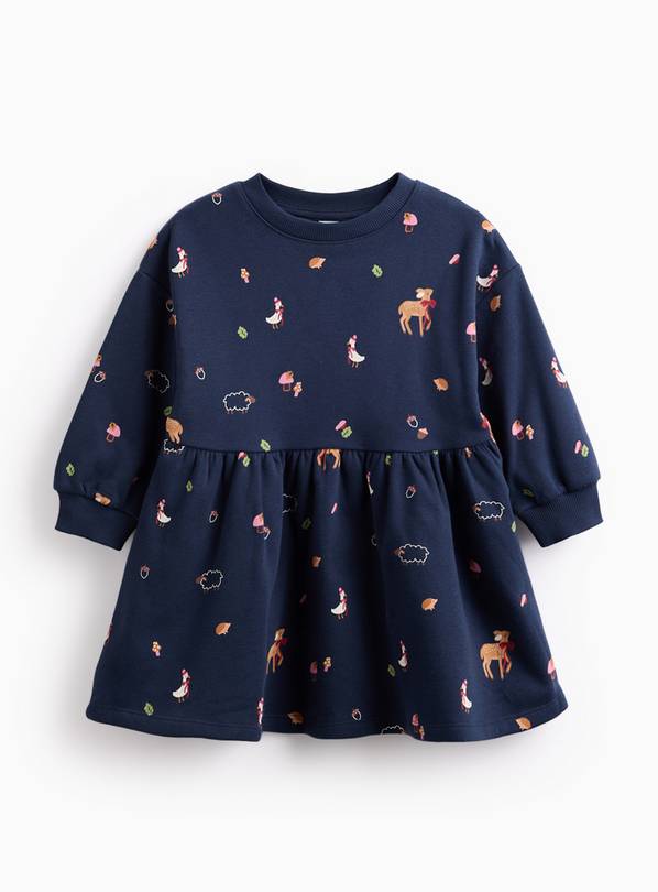 Navy Woodland Printed Sweatshirt Dress 4-5 years