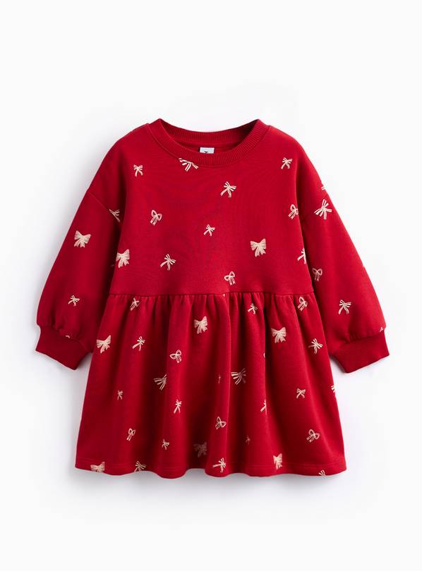 Red Bow Printed Sweatshirt Dress 4-5 years