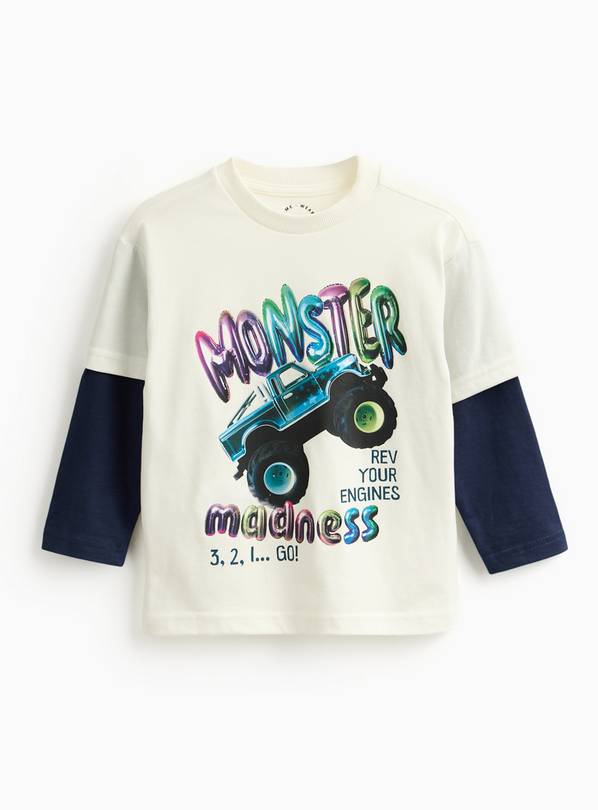 Monster Truck Mock Sleeve T-Shirt 3-4 years