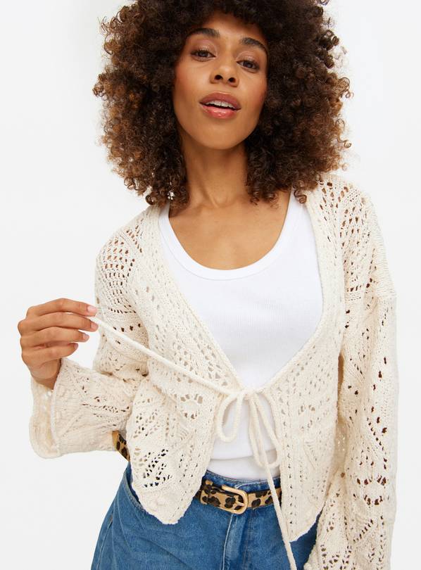 Cream Tie Front Pointelle Cardigan 14