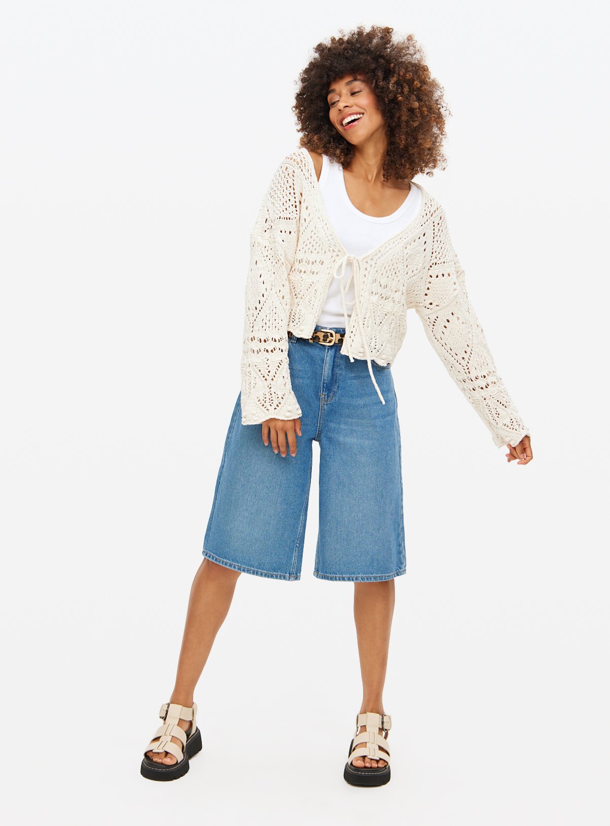 Cream Tie Front Pointelle Cardigan 10 - Image 2 thumbnail