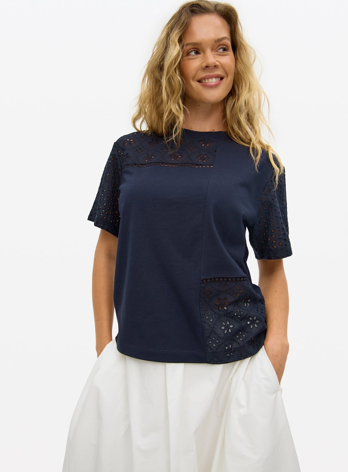 Navy Patchwork Broderie T-Shirt