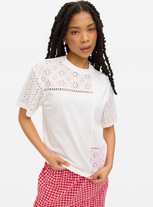 White Patchwork Broderie T-Shirt 16