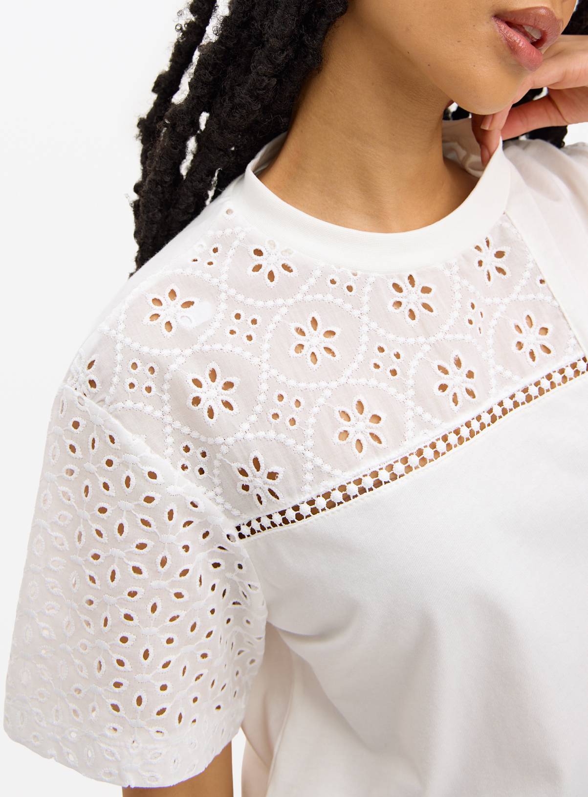 White Patchwork Broderie T-Shirt 16 - Image 3