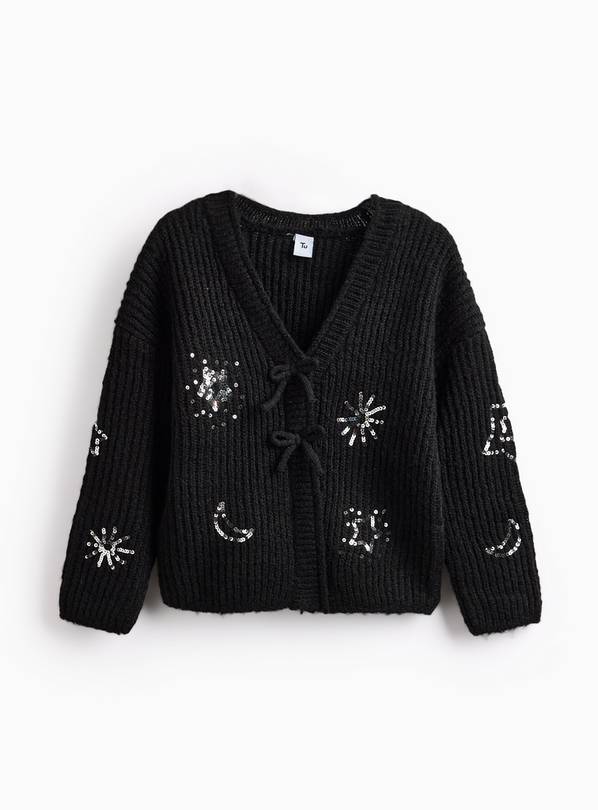 Black Sequinned Bow Front Knitted Cardigan 9 years
