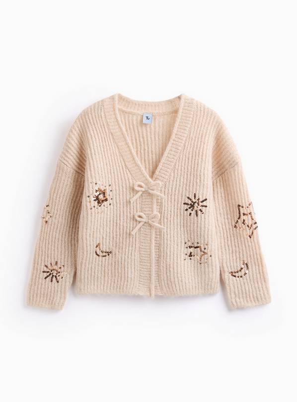 Cream Sequinned Bow Front Knitted Cardigan 9 years