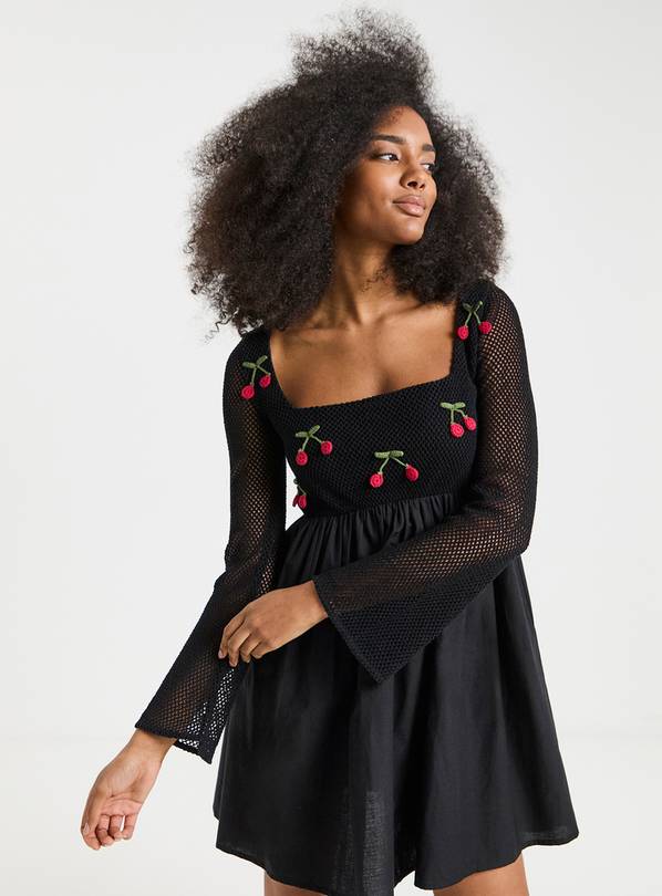 SIMPLY BE Embroidered Crochet Skater Dress 18