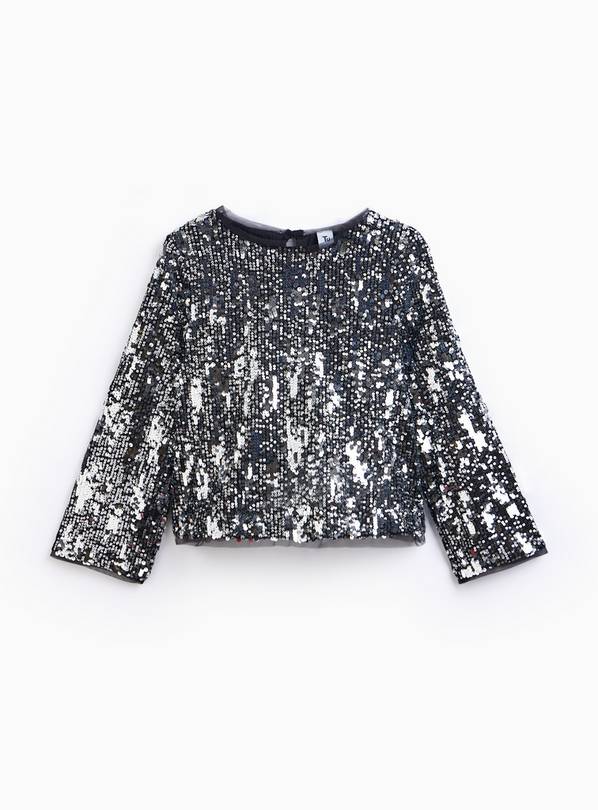 Silver Sequin Embellished Long Sleeve Top 11 years