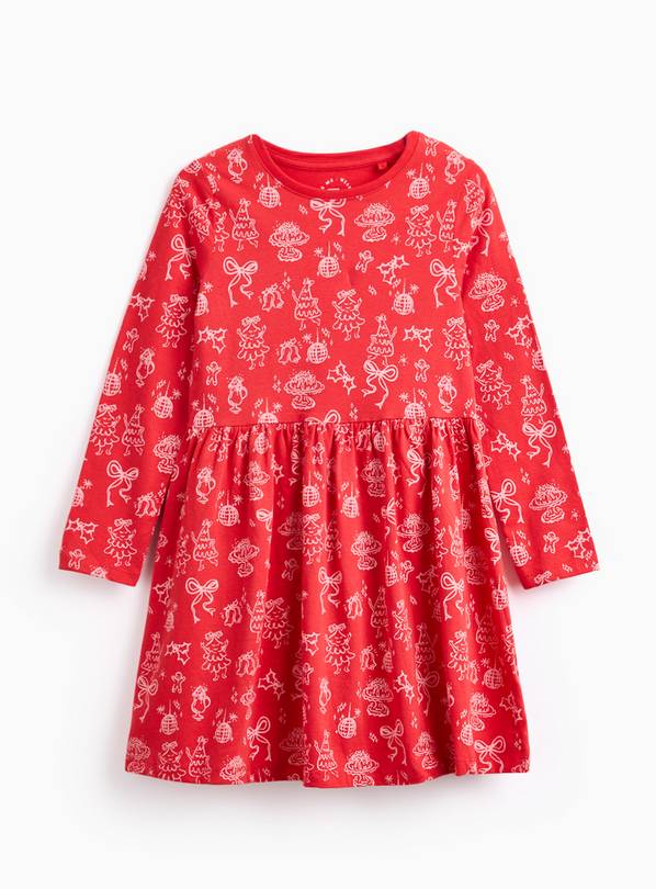 Red Christmas Party Printed Jersey Dress 9 years